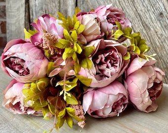 Mauve Blush Peony, Fall Floral Bush, Artificial Floral Bush, Mauve Peony Bush, Fall Flowers, Fake Flowers, Wreath Supply, Craft Supply