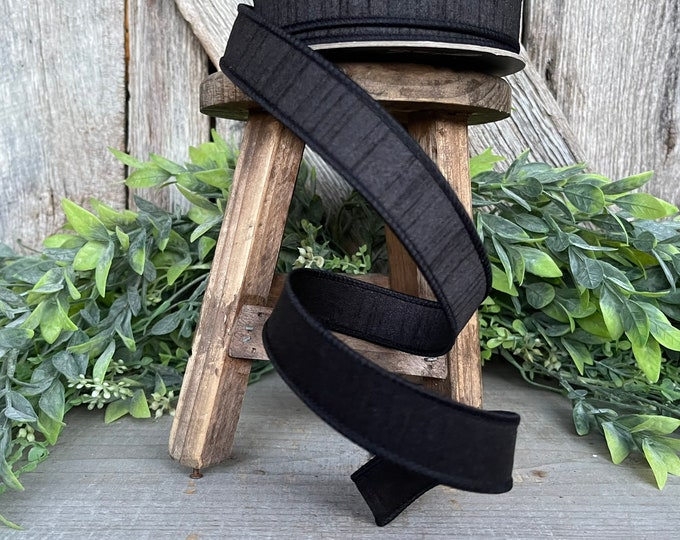 1" Black Dupion Ribbon, Farrisilk Ribbon, Wired Ribbon, Black Narrow Ribbon, Spring Ribbon, Halloween Ribbon, Designer Ribbon, RK608-92