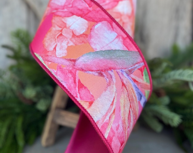 4" Birds of Paradise Ribbon, Farrisilk Ribbon, Wired Ribbon, Floral Ribbon, Summer Ribbon, Designer Ribbon, SR059-32