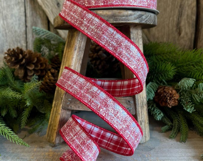 1" Sugar Candy Plaid Wired Ribbon, Farrisilk Ribbon, Gingerbread Ribbon, Candy Ribbon, Sugar Crystal Ribbon, Christmas Ribbon, RA998-02