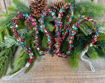 72" Retro Sequin Garland, Christmas Tree Garland, Colorful Sequin Garland, Colorful Christmas, Garland for Tree