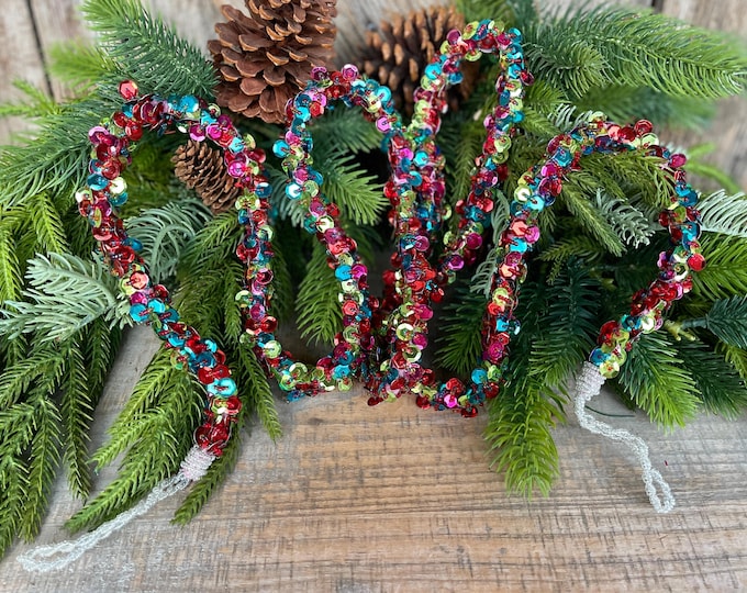 72" Retro Sequin Garland, Christmas Tree Garland, Colorful Sequin Garland, Colorful Christmas, Garland for Tree