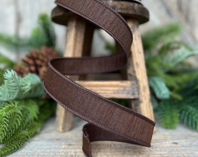 1” Chocolate Brown Dupion Ribbon, Fall ribbon, Christmas ribbon, Woodsy colored Ribbon, Wired Ribbon, Farrisilk ribbon, RK608-23