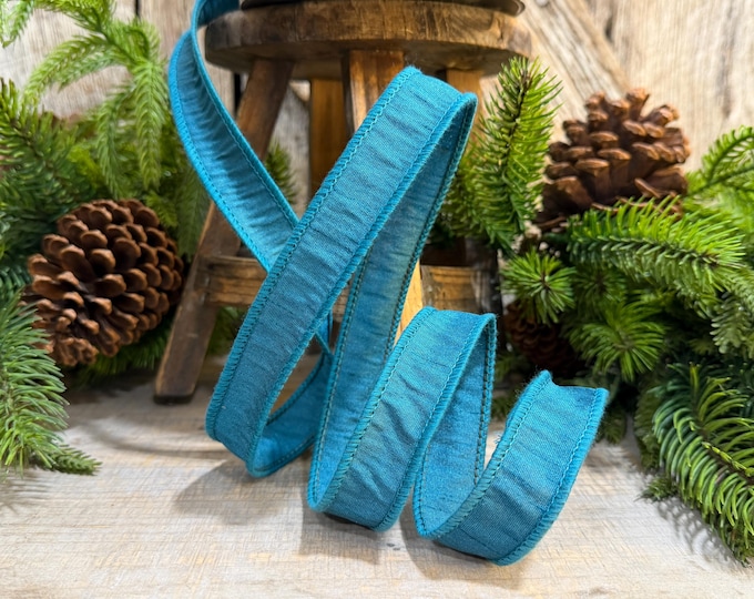 7/8" Jade Turquoise Ribbon, Wired Turquoise Ribbon