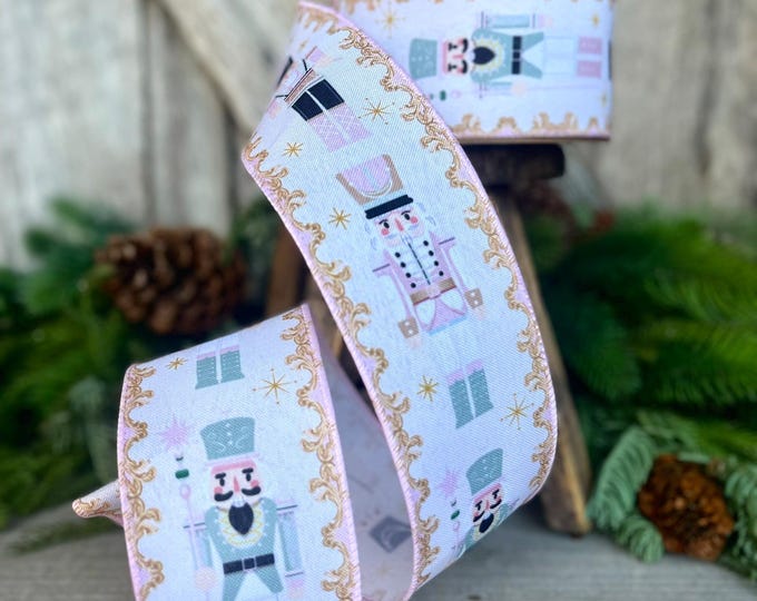 2.5" Pink Nutcracker Ribbon, Pink Ribbon, Pink christmas Ribbon, Nutcracker RIbbon, Wired Ribbon, Ribbon for bows, 94480W-061-40F