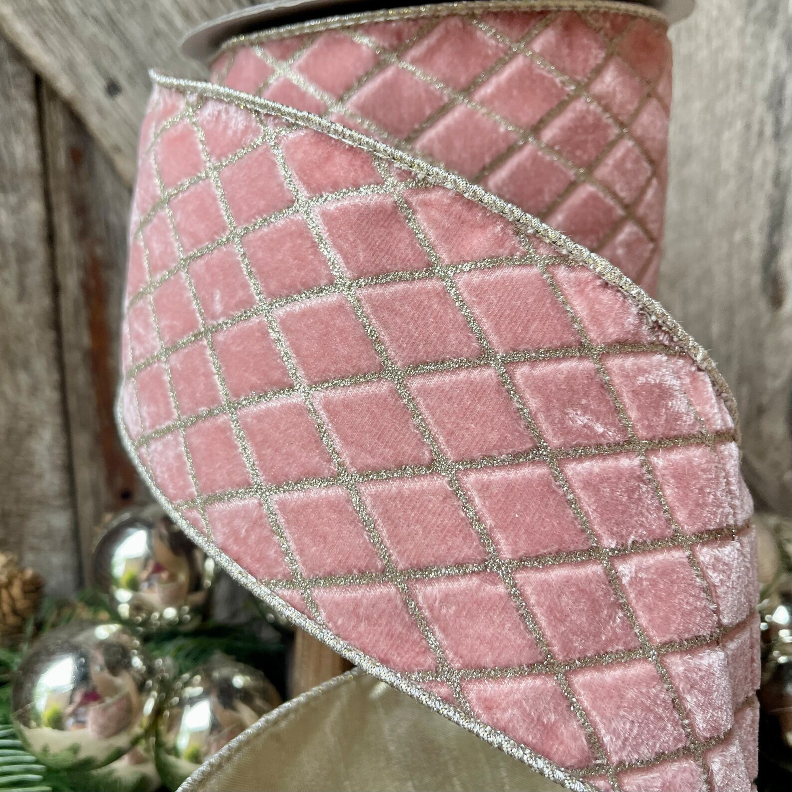 4 Pink Metallic Diamonds Velvet Ribbon Farrisilk - Etsy