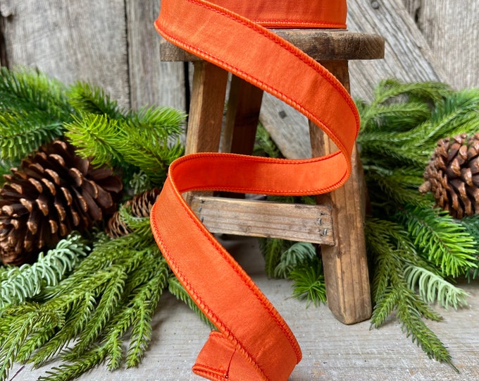 1" Orange Taffeta Ribbon, Farrisilk Ribbon, Wired Ribbon, Fall Ribbon, Fall Wreath Supply, Designer Ribbon, Halloween RIbbon, Orange Ribbon