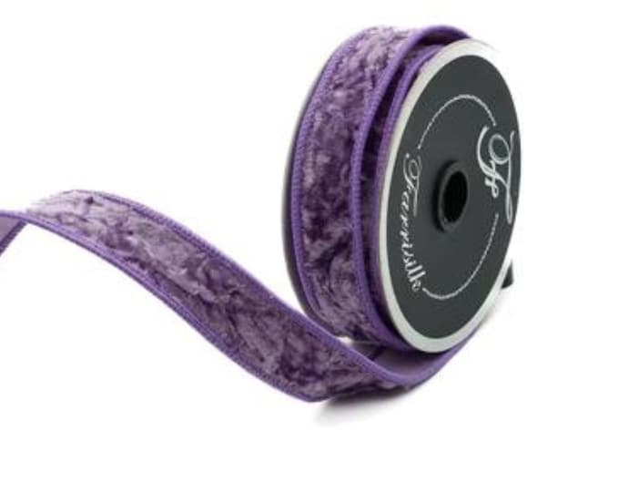 1" Lavender Purple Crushed Velvet Ribbon, Farrisilk Ribbon, Purple Velvet Ribbon, Christmas Ribbon, Designer RIbbon, Wired Ribbon, Purple