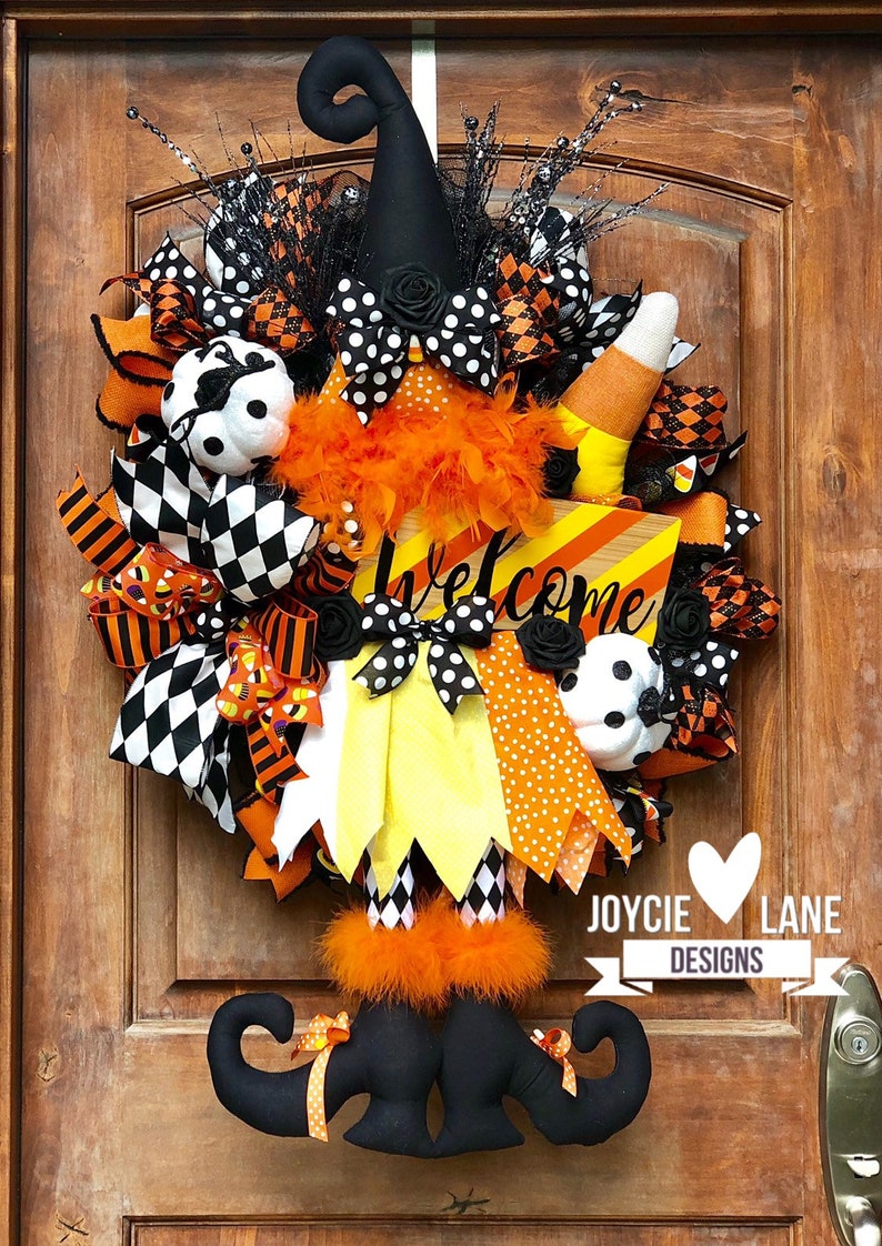 Halloween Decor Candy Corn Wreath Pumpkin Decor Witch Wreath Witch Hat Wreath Halloween Front Door Witch Decor Halloween Wreath