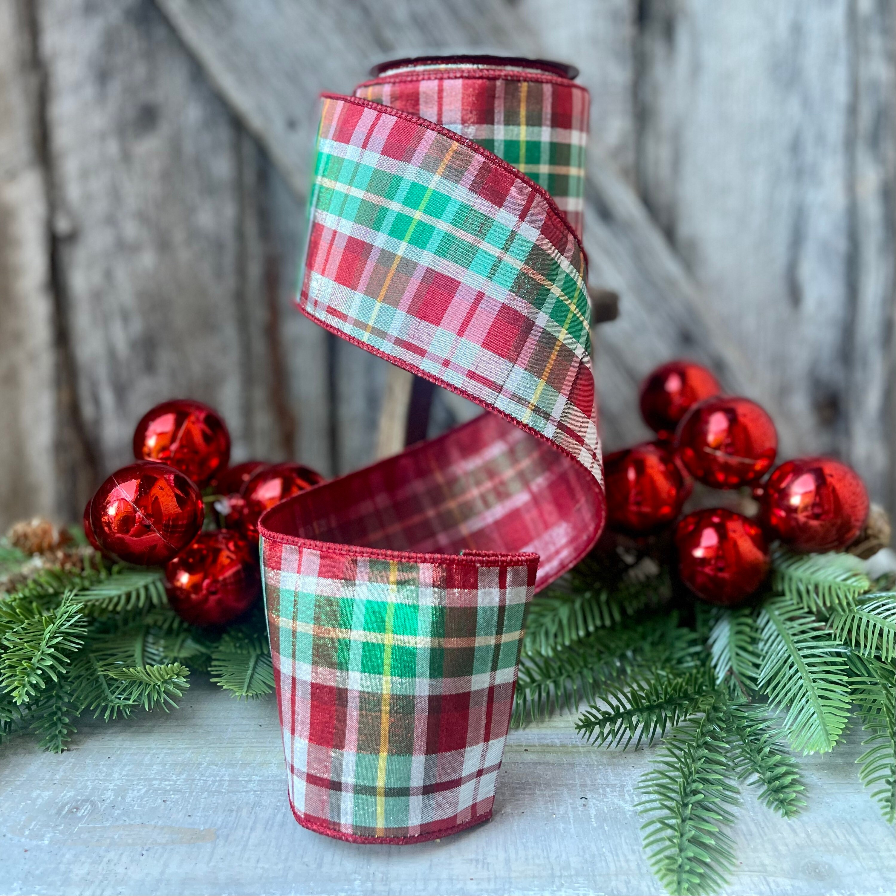 4 Christmas Red Green Candy Plaid Ribbon, Farrisilk Ribbon, Christmas Tree  Ribbon, Wired Ribbon, Wreath Supply, Ribbon for Christmas Tree