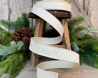 1" Cream Dupion Ribbon, Farrisilk Ribbon, Wired Ribbon, Cream Ribbon, Spring Ribbon, Fall Ribbon, Designer Ribbon, Wedding, RK608-01