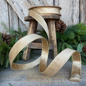 1&quot; Gold Velvet RIbbon, Wired Ribbon, Champagne Gold Velvet Ribbon, Christmas Velvet Ribbon, Fall Ribbon, Designer Velvet Ribbon