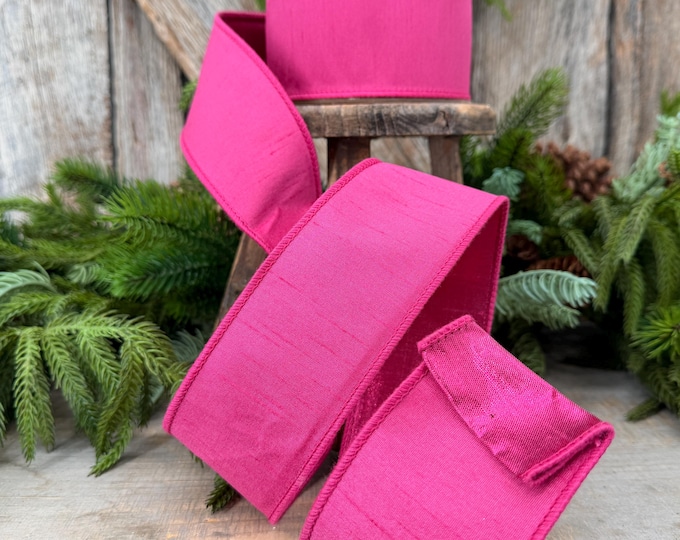 2.5” Hot Pink Dupioni Ribbon, ribbon, wired ribbon, Christmas Ribbon