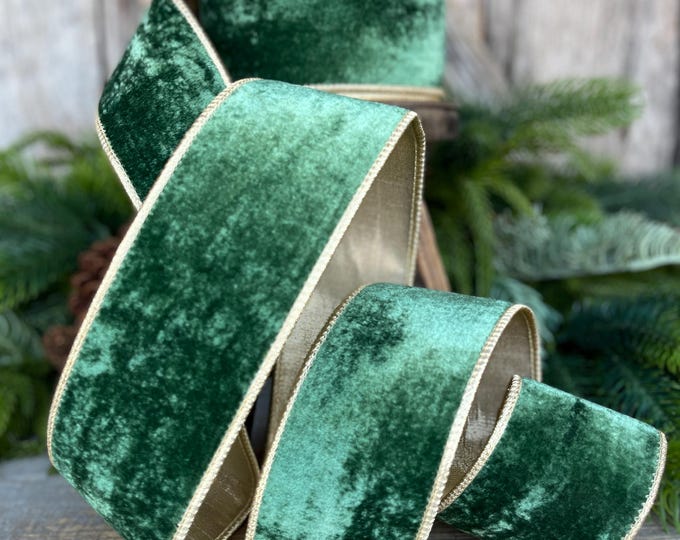 2.5" Green Velvet Ribbon, Christmas Ribbon, Designer RIbbon, Green Ribbon