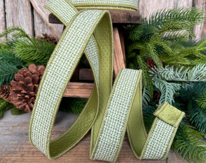 1" Moss Green Textured Ribbon, Green Ribbon, Christmas Ribbon