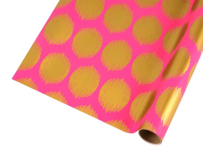 30" x 10' Hot Pink and Gold Wrapping Paper, Pink and Gold Wrapping Paper, Christmas Wrapping Paper, Metallic Gold Dot Wrapping Paper