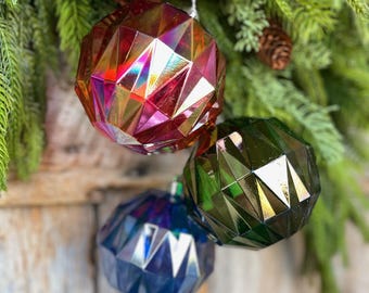 Iridescent Christmas Ball Ornaments - Multicolor Shatterproof Set of 3