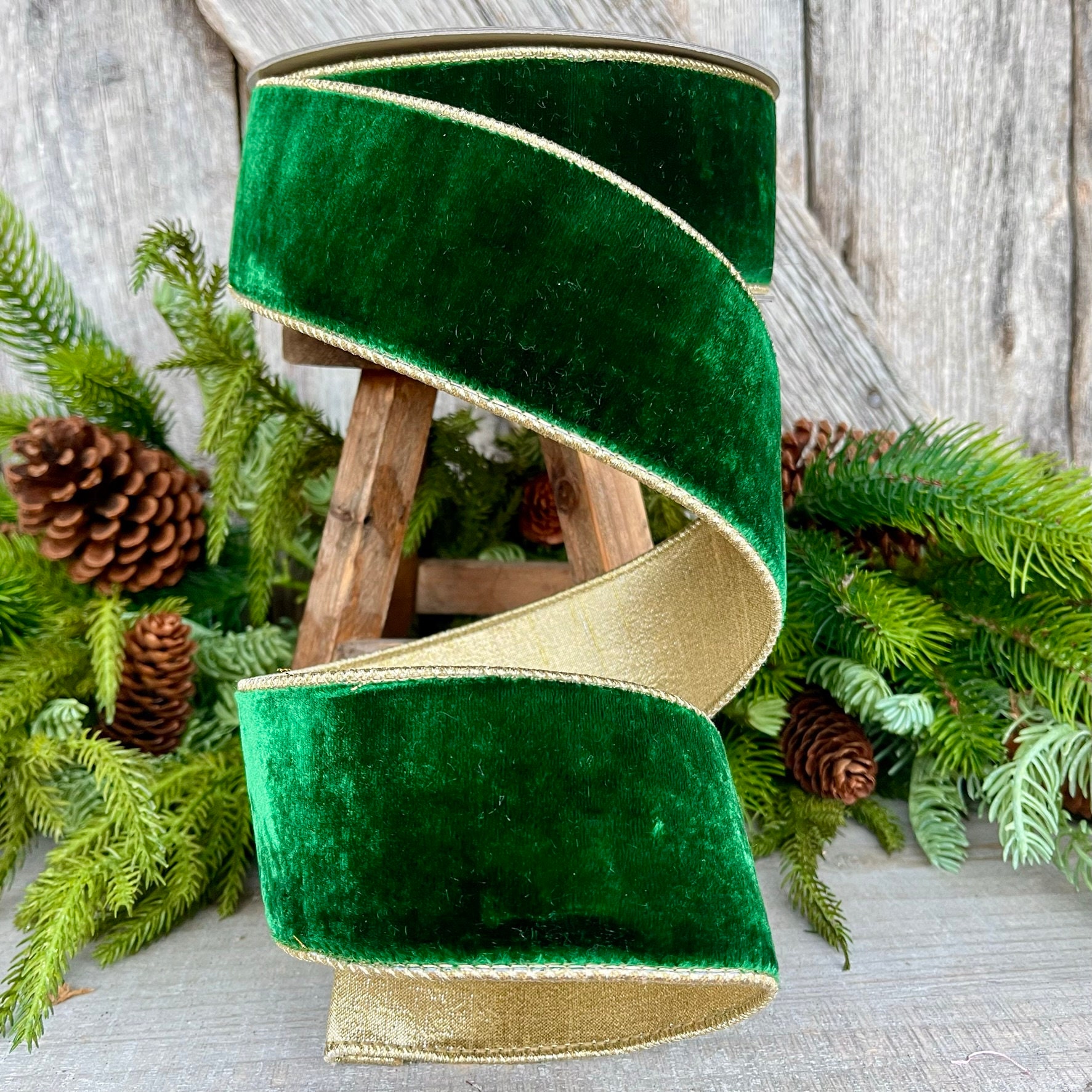 Green Reflective Holiday Wired 1.5 Inch Ribbon, Farrisilk Ribbon