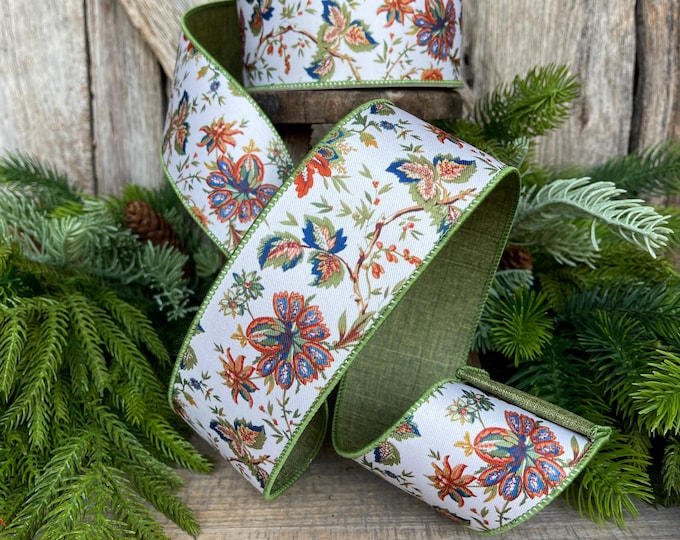 2.5" Fall Floral Ribbon, Farrisilk Ribbon, Designer Ribbon, Fall Ribbon, Fall Decor, RS091-32