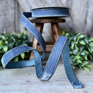 1&quot; steel Blue Velvet Ribbon, Farrisilk Wired Velvet Ribbon, spring Velvet Ribbon, Steel Blue Velvet Ribbon, Muted Blue Velvet Ribbon