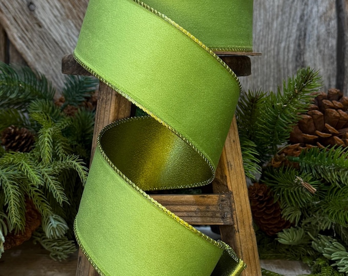 2.5" Lime Green Velvet Ribbon, Lime Green Velvet Ribbon, Christmas RIbbon, Green Velvet Ribbon, Designer Ribbon,Gift Wrap Ribbon,Christmas