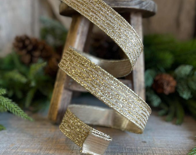 1" Gold Random Stripes Ribbon, Farrisilk Ribbon, Gold Random Stripes RIbbon, Christmas Tree Ribbon, Ribbon for bows, Wired Ribbon, RS161-50