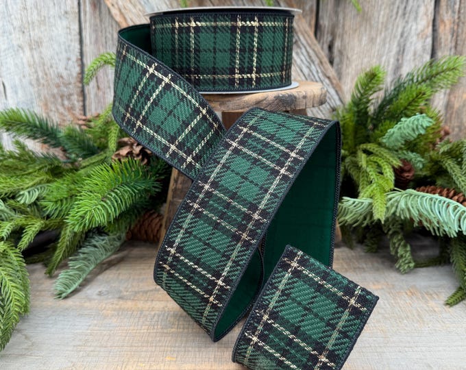 2.5" Green Holiday Plaid Ribbon by Farrisilk