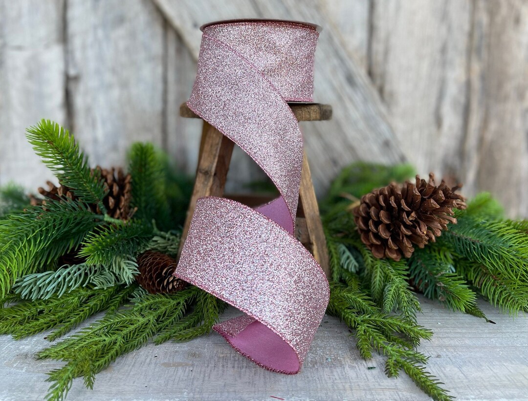 2.5 Dusty Rose Pink Glitter Ribbon, Farrisilk Ribbon, Wired Ribbon ...