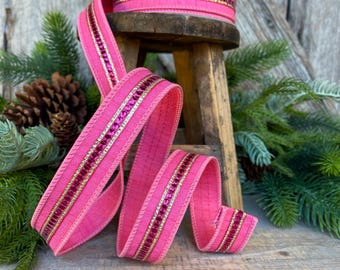 1" Pink Twinkle Trim Ribbon, Farrisilk ribbon, Pink Jeweled RIbbon, Bubblegum Pink Ribbon, Pink Christmas Ribbon, Designer RIbbon, RK756-74