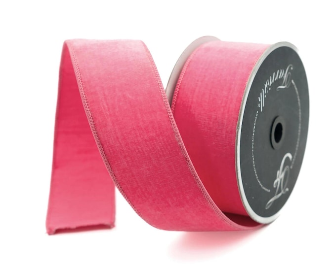 2.5" Bubblegum Pink Velvet Ribbon, Farrisilk Ribbon, Wired Velvet Ribbon, Pink Christmas Ribbon, Pink Velvet Ribbon, RG803-74