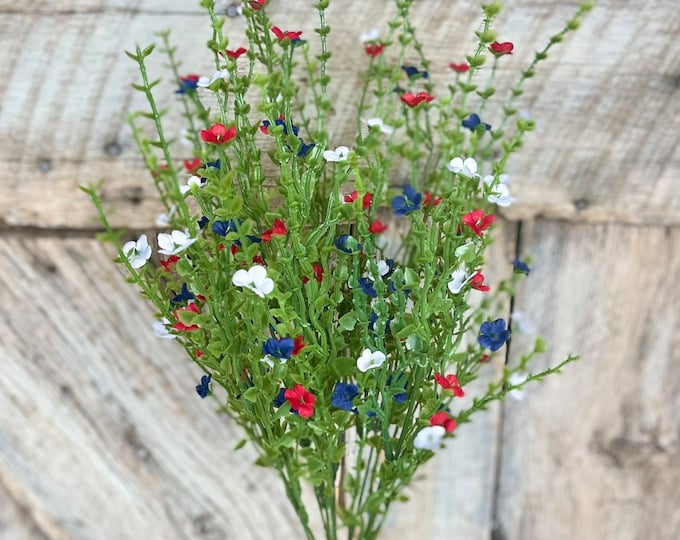 21" Patriotic Flowering Bush, Artificial Floral Bush, Red White Blue Floral, Floral Bush, Wreath Supply, Floral Supply,Patriotic Decor,82394