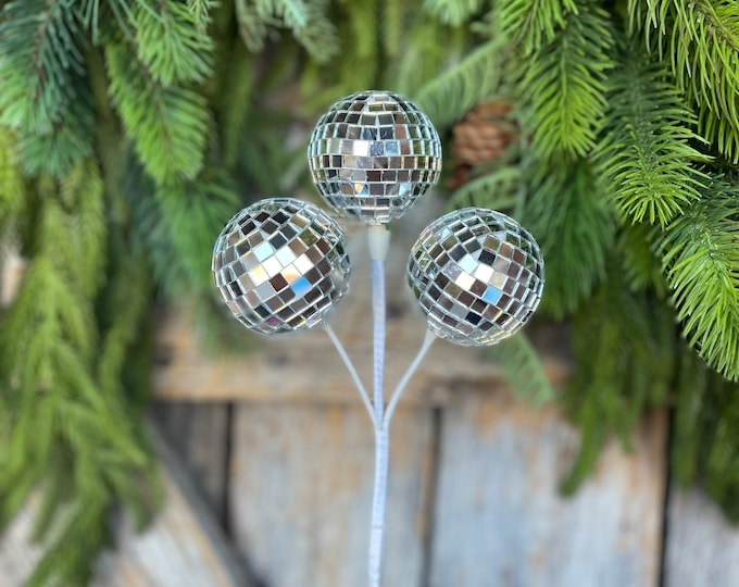 10" Silver Disco Ball Spray, Disco Decor, Silver Disco Balls, Mirror Ball,  Christmas Spray,  Disco Ball Tree, Pink Christmas,F4432740