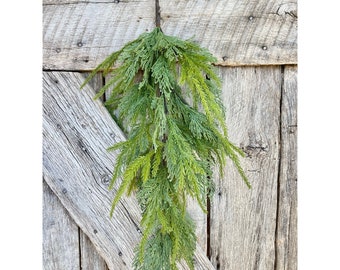 25" Real Touch Cedar Swag, UV protected Cedar Drop swag, Christmas front door, Green Evergreen Spray, Artifiical Cedar Spray, real touch