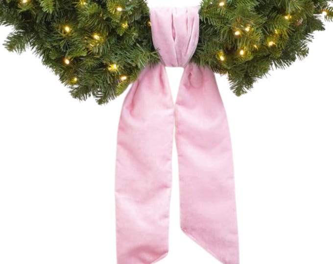 Wreath Sash, Baby Pink Velvet Wreath Sash, Christmas Wreath Sash, Sash for Wreath, Light Pink Velvet Bow, RK720-64