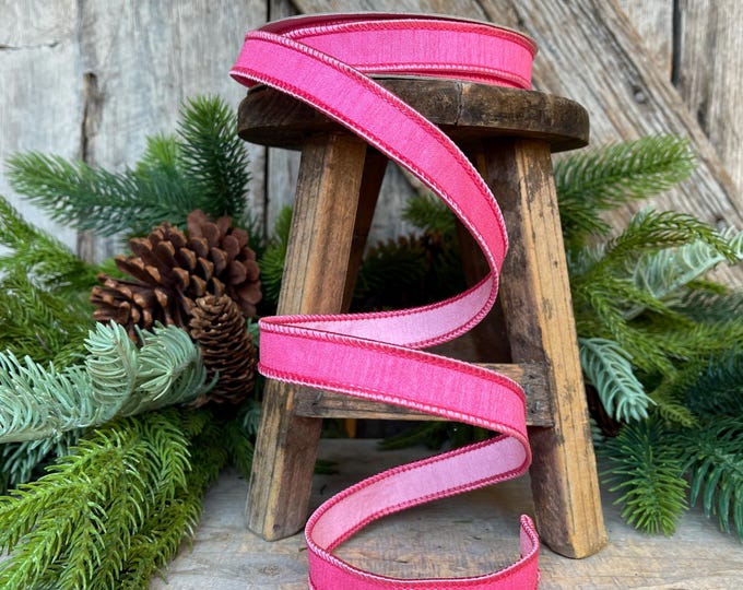 3/4" Pink Fusion Ribbon, Farrisilk Ribbon, Spring Summer Fall Pink Ribbon, Two Tone Ribbon, Wired RIbbon, RK598-14, Wreath Supply