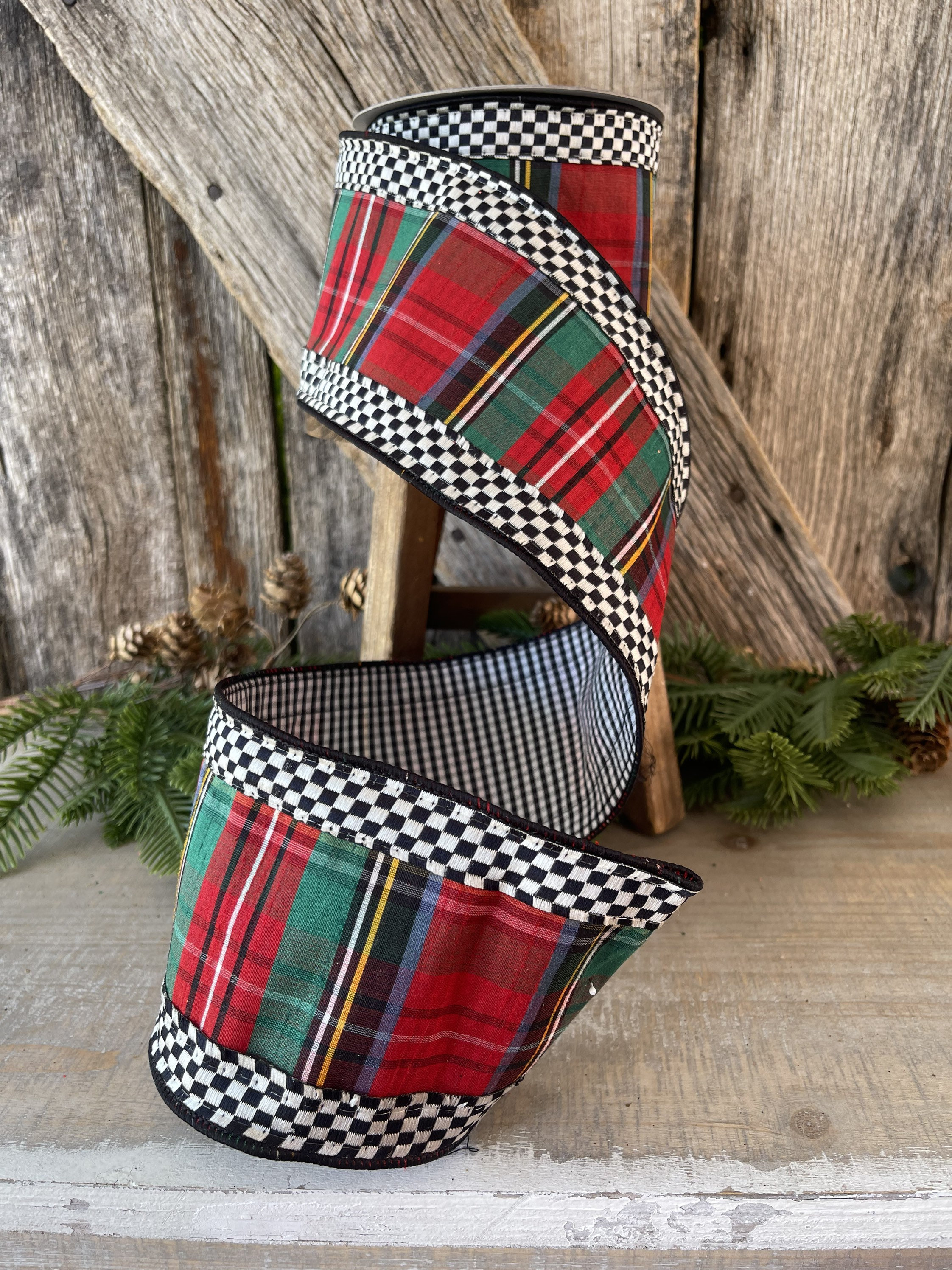 Slim Tartan Plaid Christmas Ribbon, Thin Checkered Trim in Red and Black,  Unique Ribbon for Bows and Decorations, Seasonal Wreaths 