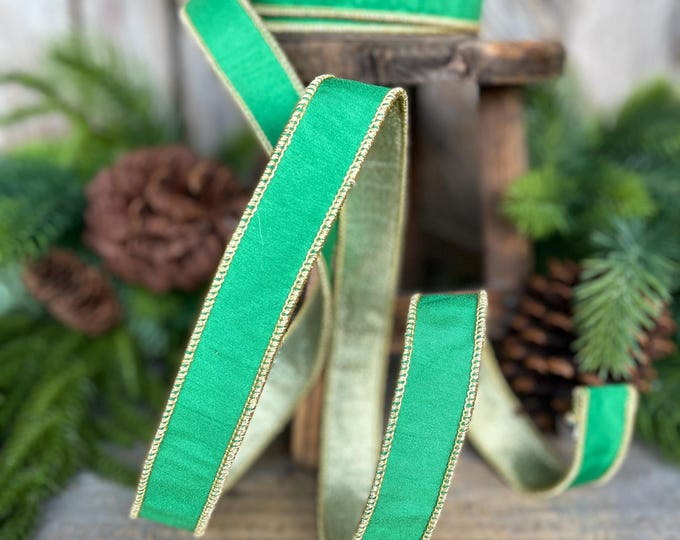 1" Kelly Green Ribbon, Green Gold Ribbon, Christmas Ribbon, Nancy Brown Ribbon