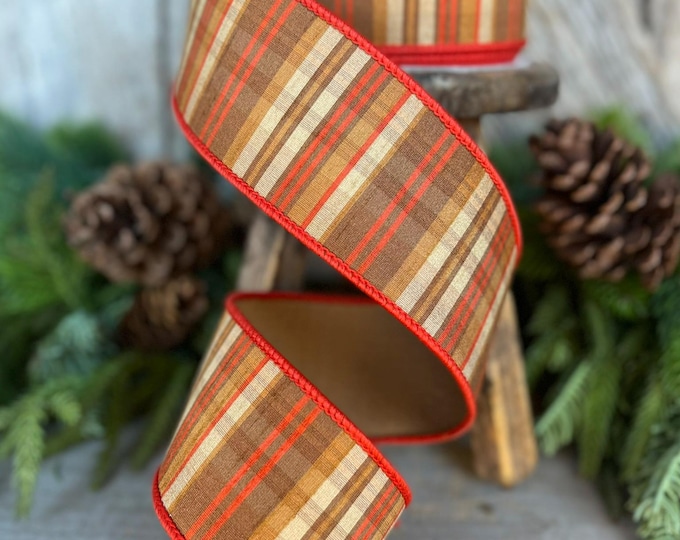 2.5" Candy Corn Plaid Ribbon, Orange Prescott Plaid Ribbon, Farrisilk Ribbon, Orange Fall Plaid Ribbon, Fall Ribbon, RK368-52