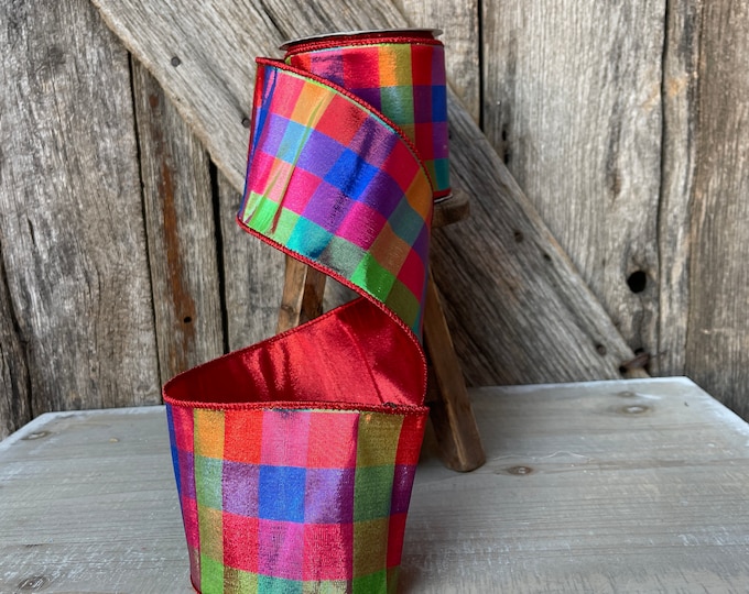 4" Farrisilk Color Check 10 Yard Wired Ribbon
