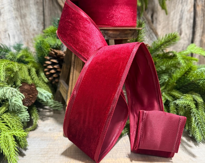 2.5” Burgundy Velvet Ribbon, Maroon Velvet ribbon