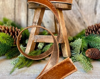 1” Pecan Brown Velvet Ribbon, Farrisilk ribbon, Velvet ribbon, Christmas Ribbon, Wired Ribbon, wood ribbon, Velvet ribbon, Christmas tree