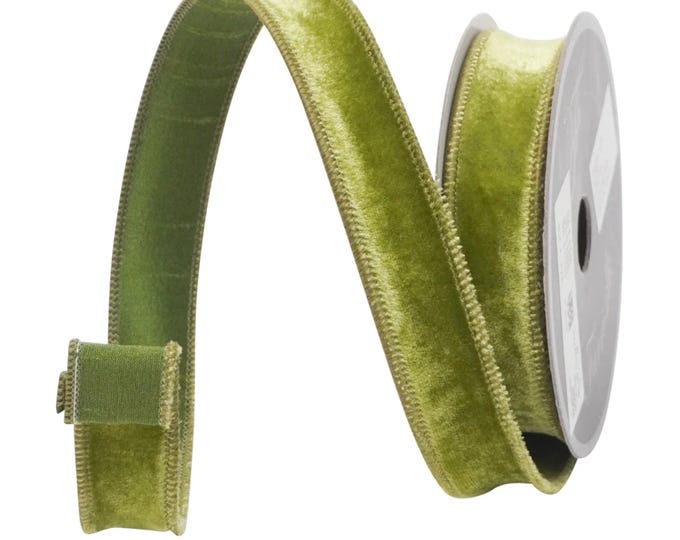 1" Forest Green Velveteen Ribbon, Farrisilk Ribbon, Moss Green Ribbon, Christmas Ribbon