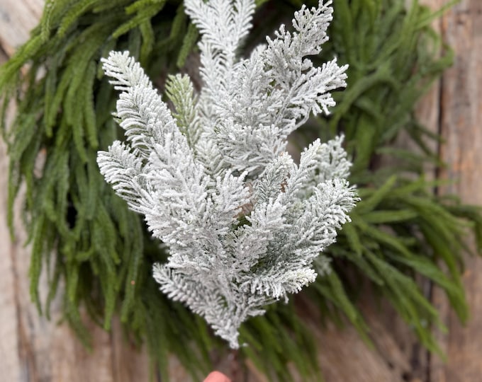 24" Snow Flocked Swiss Pine Spray – Frosted Christmas Greenery