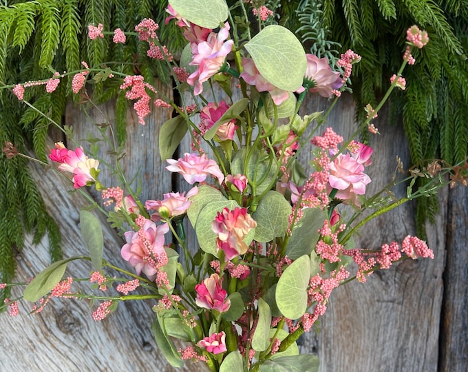 20" Pink Mixed Wild Flower Bush, Floral Filler Spray, Spring Florals, Artificial Floral Spray, Wreath Supply, Floral Supply, 65653-PK