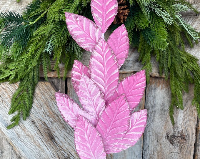 25" Mauve Pink Velvet Leaf Christmas Spray: Pink Christmas Tree Spray