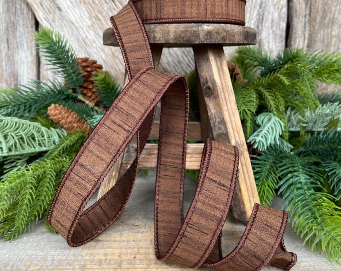 1” Pecan Brown Ribbon, Farrisilk ribbon, Shimmering Silk ribbon, Christmas Ribbon, Wired Ribbon, wood ribbon, Woodsy Christmas, RK879-35