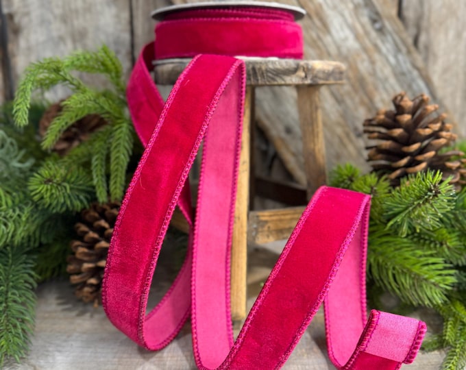 1” Hot Pink Velvet, Wired Velvet Ribbon, Christmas Ribbon