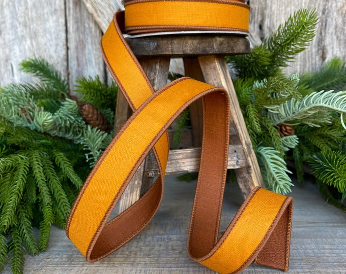 1" Copper Ribbon, Farrisilk Ribbon, Wired Ribbon, Copper Linen Tones Ribbon, 2 Tone Ribbon, copper orange Ribbon, SR119-42