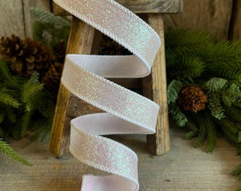 1" White Iridescent Sugar Frost Ribbon, Farrisilk Ribbon, White Glitter Ribbon, Iridescent Ribbon, Designer Ribbon, White Ribbon, RS127-44