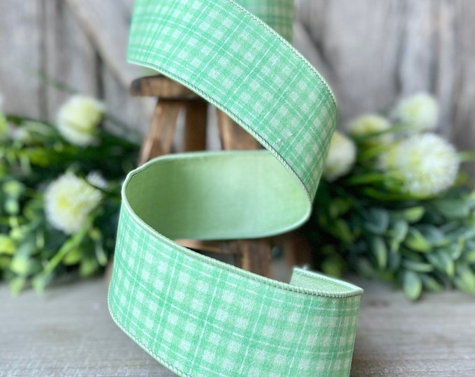 2.5" Green Picnic Plaid by Farrisilk, Green wired Ribbon, Easter Ribbon, Summer Ribbon, Craft Supplies, Green Plaid Ribbon, spring ribbon